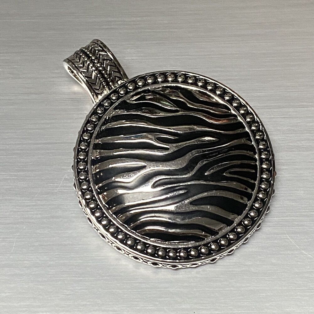 Premier Designs SAFARI Black Silver Tone Zebra Print Pendant Slide Enhancer